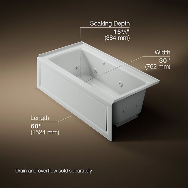 KOHLER® Archer® Ice Gray 60" x 30" Alcove Whirlpool Bath with Bask® Heated Surface - Right Drain-2