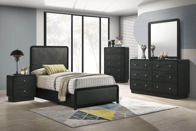 Coaster® Cavelle 5-Piece Black Youth Twin Upholstered Panel Bedroom Set-1