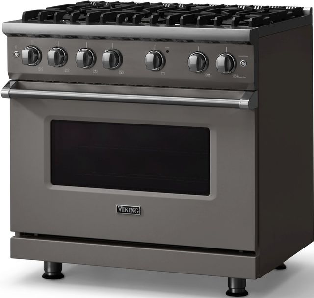 Viking® 5 Series 36" Damascus Gray Pro Style Gas (LP) Range with Polished Chrome Trim-2