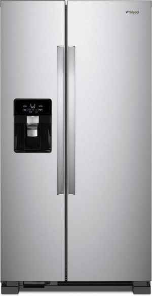 Whirlpool® 36 in. 24.5 Cu. Ft. Monochromatic Stainless Steel Side-By-Side Refrigerator Front view of the Whirlpool® 36 in. 24.5 Cu. Ft. Monochromatic Stainless Steel Side-By-Side Refrigerator
