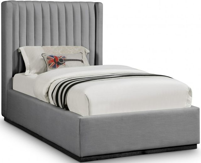 Meridian Furniture Logan Gray Linen Textured Twin Panel Bed-0