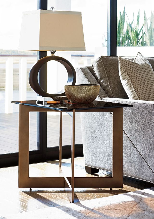 Lexington Home Zavala Aperture Brown Glass Top End Table with Bronze Base-1