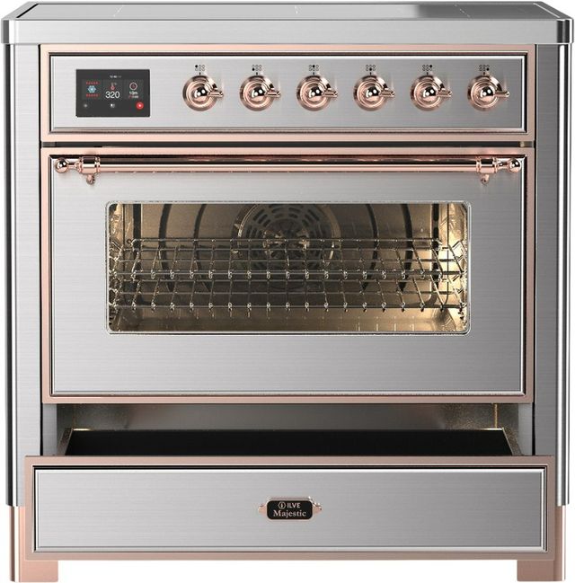 Ilve® Majestic III 36" Stainless Steel Pro Style Induction Range with Triple Glass Door and Copper Trim-3