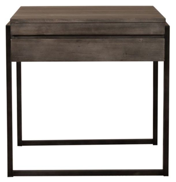 Liberty Furniture Gateway Weathered Gray End Table with Black Metal Frames-0