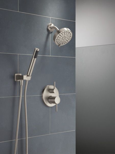 Delta Modern 14S Spotshield Brushed Nickel Shower Trim with Fixed Head & Hand Shower-4