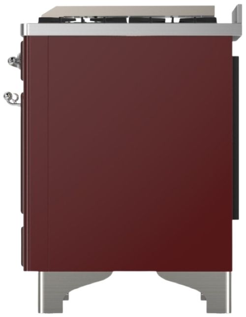Ilve® Majestic III 48" Burgundy Pro Style Dual Fuel Liquid Propane Range with Solid Door and Chrome Trim-3