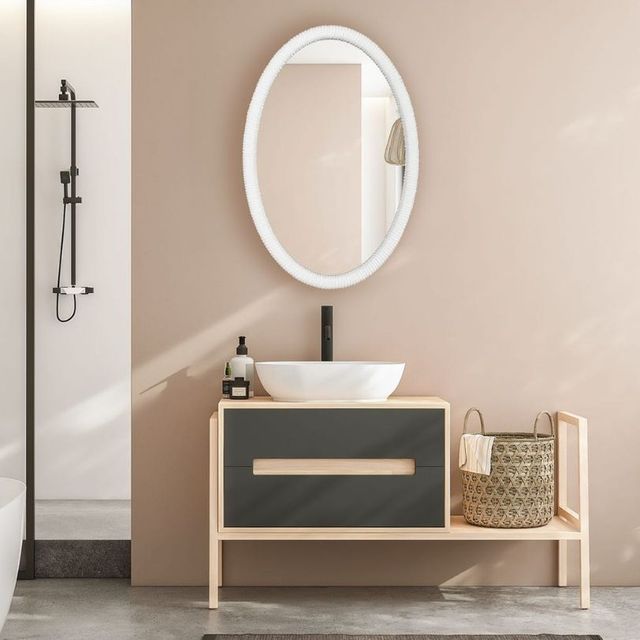 Uttermost® Bali Matte White Ribbed Oval Mirror-1