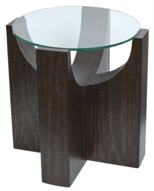 Magnussen Home® Beckham Glass Top Round End Table with Rustic Tavern Base-3