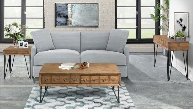 Elements International Boone Light Walnut End Table with Bronze Base-2