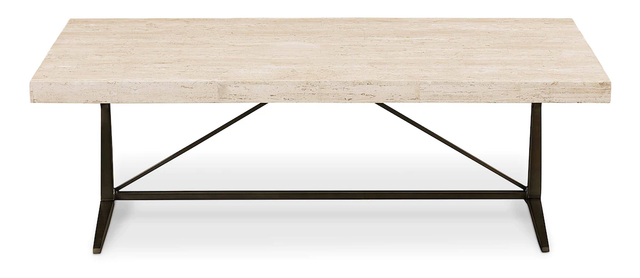 Bassett® Furniture Tyson White Travertine Stone Top Rectangular Cocktail Table with Black Base-0