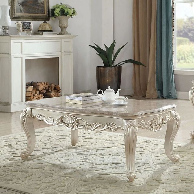 ACME Furniture Gorsedd Brown Marble Top Coffee Table with Golden Ivory Base-1