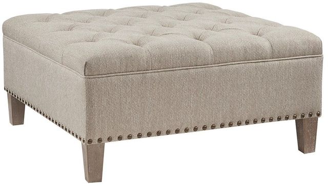 Olliix by Madison Park Taupe Lindsey Tufted Square Cocktail Ottoman-1