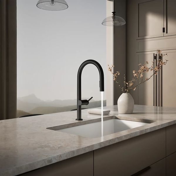 KOHLER® Components® Matte Black Pull-Down Kitchen Sink Faucet with 2-Function Sprayhead-2