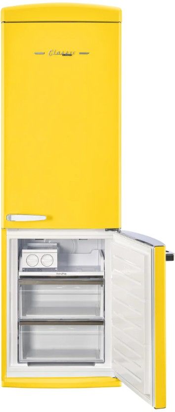 Unique® Appliances Classic Retro 24" 11.7 Cu. Ft. Canary Yellow Counter Depth Bottom Freezer Refrigerator-3