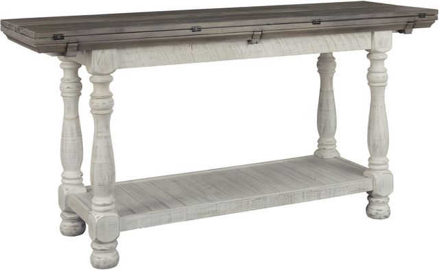 Signature Design by Ashley® Havalance Gray Flip Top Sofa Table with Vintage White Base-2