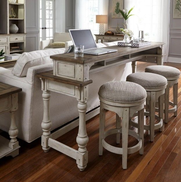 Liberty Furniture Morgan Creek 4-Piece Antique White/Ivory/Wirebrushed Tobacco Console Table Set-1