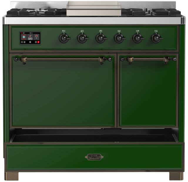 Ilve® Majestic III 40" Emerald Green Pro Style Dual Fuel Liquid Propane Range with Solid Door and Burnished Trim-1