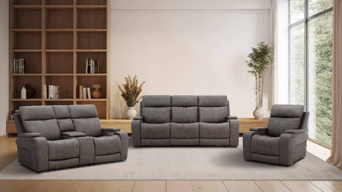Moto Motion Kempton Smoke Media Power Reclining Sofa | Miskelly