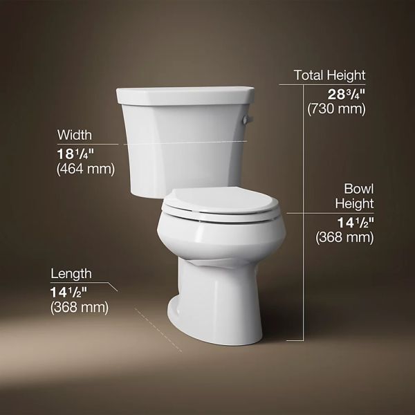 KOHLER® Wellworth® White 2-Piece Elongated Right-Hand Trip Toilet, 1.28 Gpf with Tank Cover Lock-4