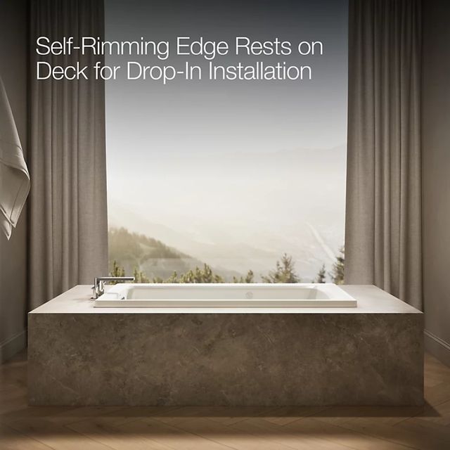 KOHLER® Archer® Biscuit 60" x 32" Drop-In Whirlpool Bath with Bask® Heated Surface-3