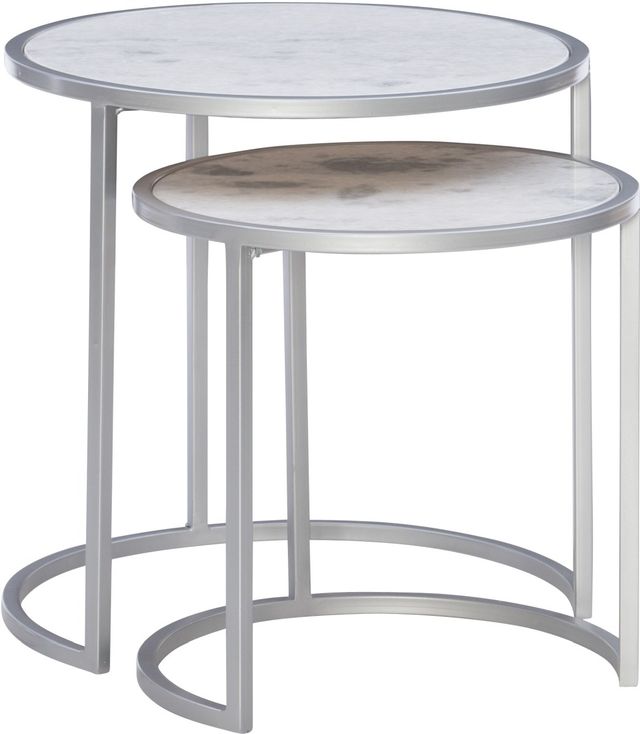 Powell® Fraya Gray/White Marble Top Nesting Table Set with Matte Silver Base-0