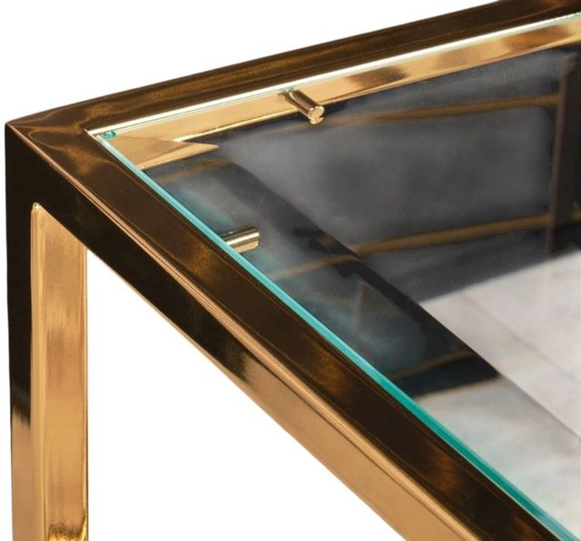 Michael Amini® Savannah Breeze Glass Top End Table with Bright Gold Base-3