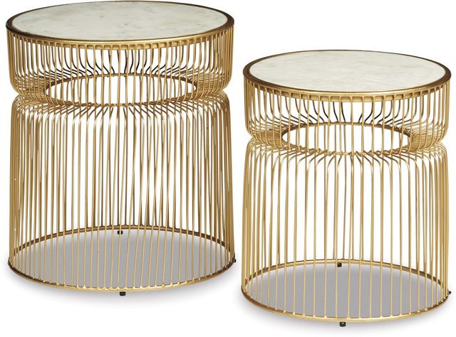 Signature Design by Ashley® Vernway 2-Piece White Marble Accent Tables Set with Gold Base -0