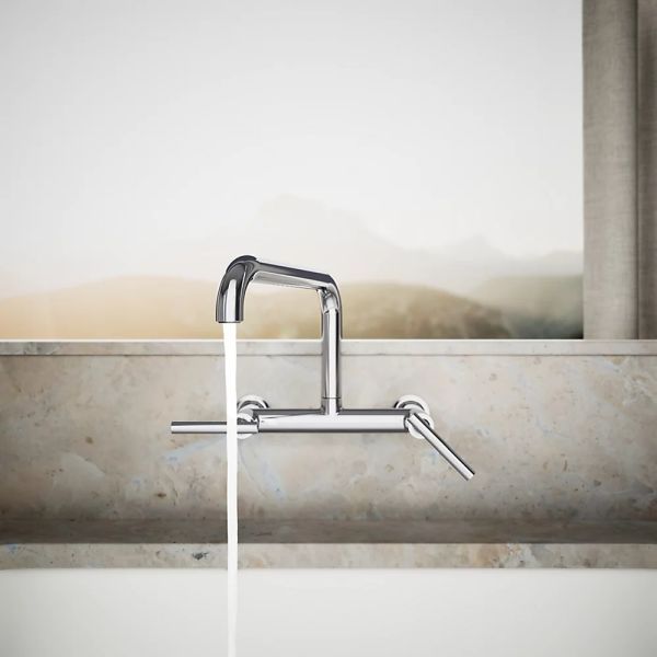 KOHLER® Purist® Polished Chrome 2-Hole Wall-Mount Bridge Kitchen Sink Faucet-2