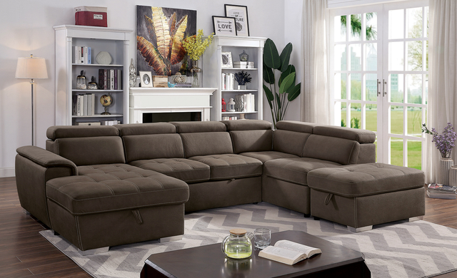 Furniture of America® Hugo 4-Piece Light Brown Right-Arm Facing Sectional and Chaise-3