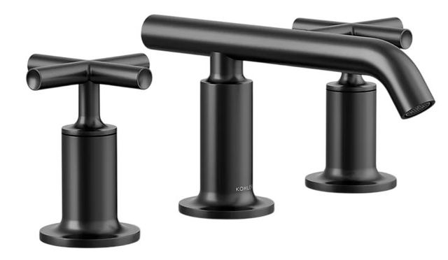 KOHLER® Purist® Matte Black Widespread Bathroom Sink Faucet with Cross Handles-0