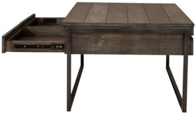 Liberty Furniture Gateway Weathered Gray Cocktail Table with Black Metal Frames-4
