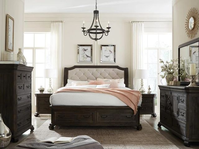 Magnussen Home® Bellamy Beige/Peppercorn King Upholstered Sleigh Headboard -1