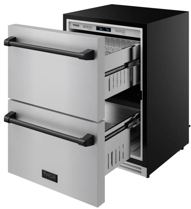 Thor Kitchen® Gordon Ramsay 24" 5.4 Cu. Ft. Stainless Steel Outdoor Under-Counter Refrigerator with Black Handle-4
