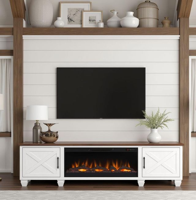 Legends Home Real Cozy Liberty Bourbon/Jasmine White 95" Fireplace Console-1