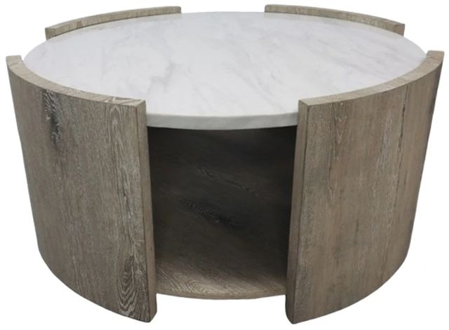 American Wholesale Furniture Rainier Marble Top Cocktail Table with Brown Base-0