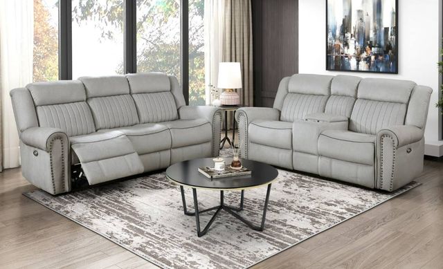 Homelegance® Brennen Mist Power Double Reclining Loveseat with Console-1