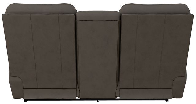 La-Z-Boy® Trouper Gray Leather Power Reclining Loveseat with Console and Headrest-4