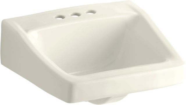 KOHLER® Chesapeake™ Biscuit Wall-Mount Concealed Arm Carrier Arm Bathroom Sink with 4" Centerset Faucet Holes-0