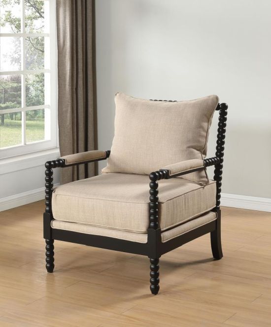 Coaster® Blanchett Beige/Black Upholstered Bobbin Accent Chair-1