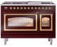 Ilve® Nostalgie II Noblesse 48'' Burgundy Pro Style Dual Fuel Range with Brass Trim-1