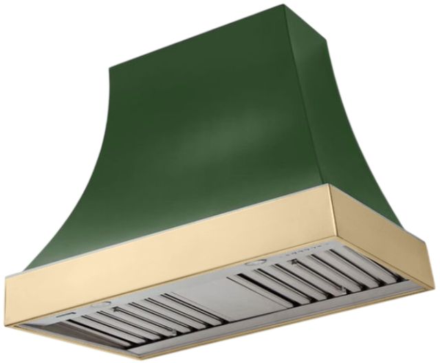 AGA Cascade 36" Cornwall Green Wall Mounted Range Hood  with Polished Brass Trim-0