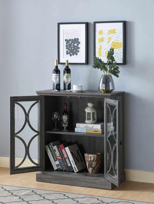 Brassex Inc. Grey Storage Cabinet with Glass Doors-2