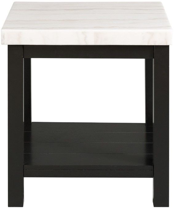 Elements International Marcello White Marble Top End Table with Black Base-1
