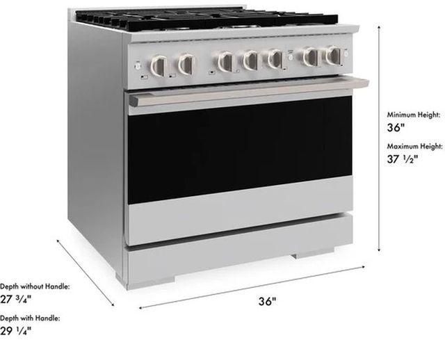 ZLINE Marino 36" Stainless Steel Pro Style Dual Fuel Range with 6 Brass Burners-2