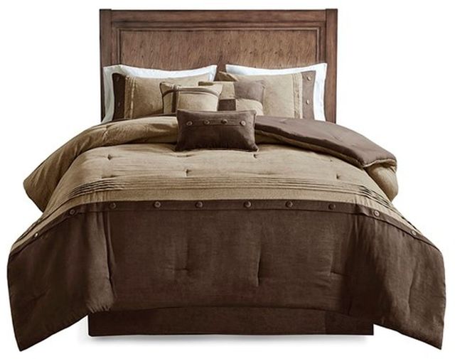 Olliix by Madison Park Boone 7 Piece Brown Queen Faux Suede Comforter Set-0