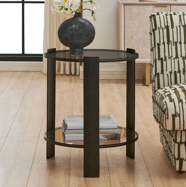 Uttermost® Hanson Bronze and Dark Glass Side Table-2