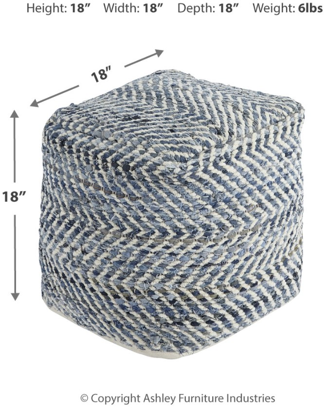 Signature Design by Ashley Chevron Blue Pouf - Thumbnail 2
