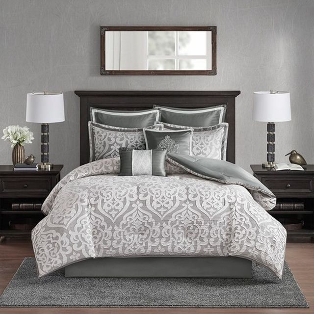 Olliix by Madison Park Silver California King Odette 8 Piece Jacquard Comforter Set-0