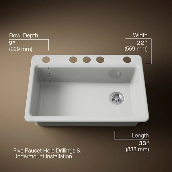KOHLER® Riverby® Dune 33" Undermount Single-Bowl Kitchen Sink-3