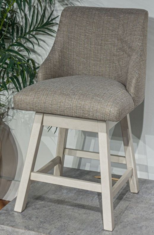 Signature Design by Ashley® Robbinsdale Antique White Upholstered Swivel Bar Stool-1